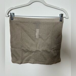 PrettyLittleThing Taupe Sheer Soft Rib Low Waist Micro Mini Skirt